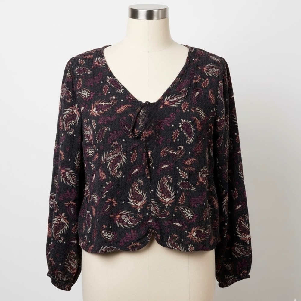 IDYLLWIND Womens Large Tie Front Long Sleeve Floral Blouse‎ Top Miranda Lambert